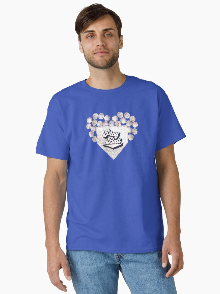 Baseball Heart and Play Ball Navy Blue Classic T Shirt T Shirt High Search Demand Limited Drop Feel