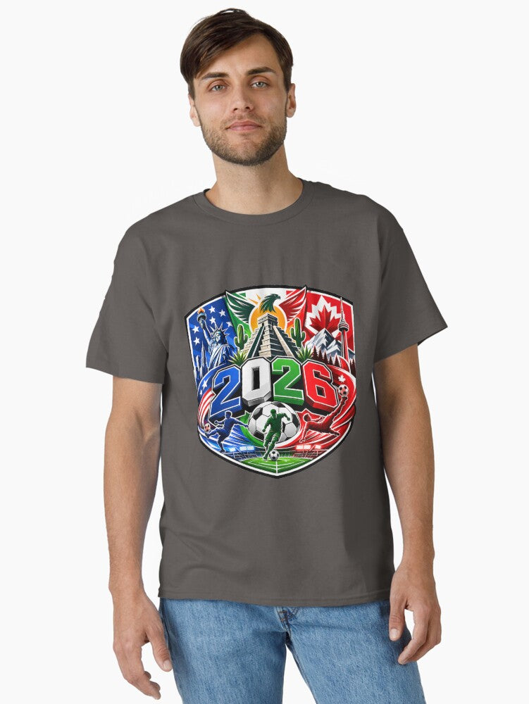 Experience football this 2026! Let's celebrate the worldwide event taking place in the USA, also in Mexico and Canada (Ver. D16) Classic T-Shirt