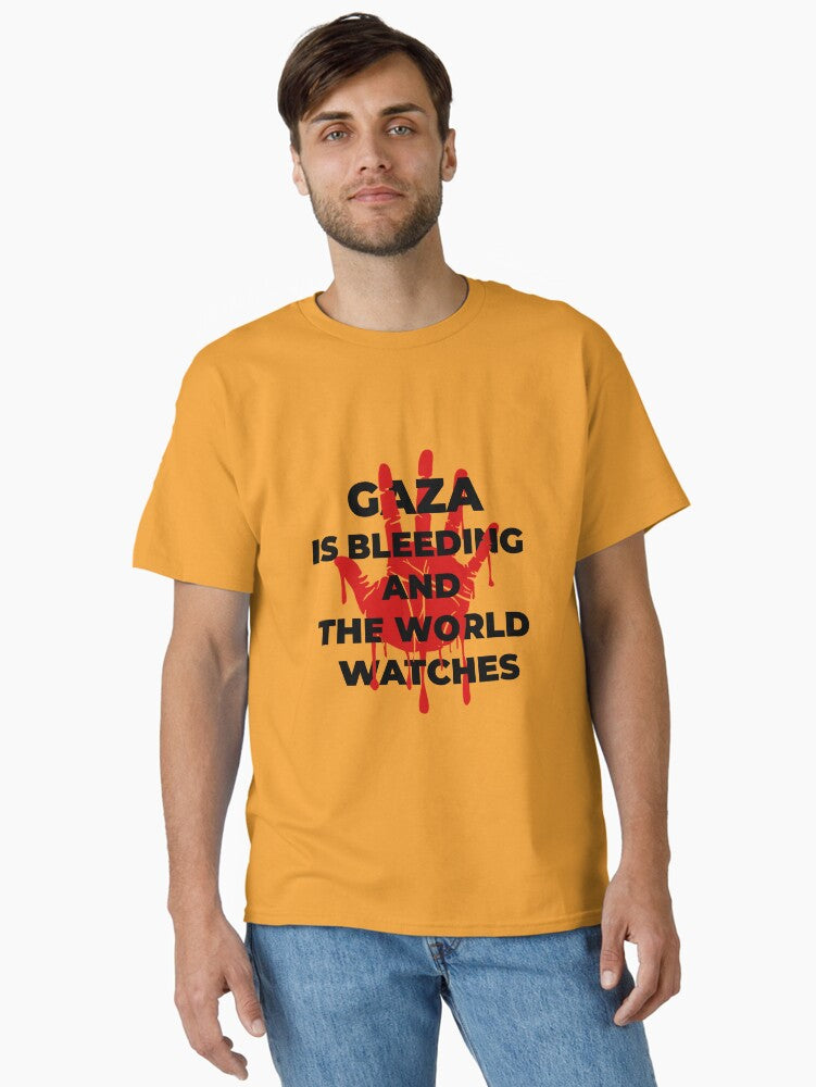 Gaza Is Bleeding And The World Watches Classic Shirt T Shirt Clean Design