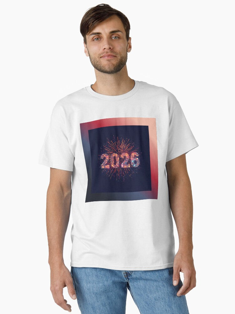 2026 typography with fireworks Classic T Shirt T Shirt Viral TikTok Daily Wear