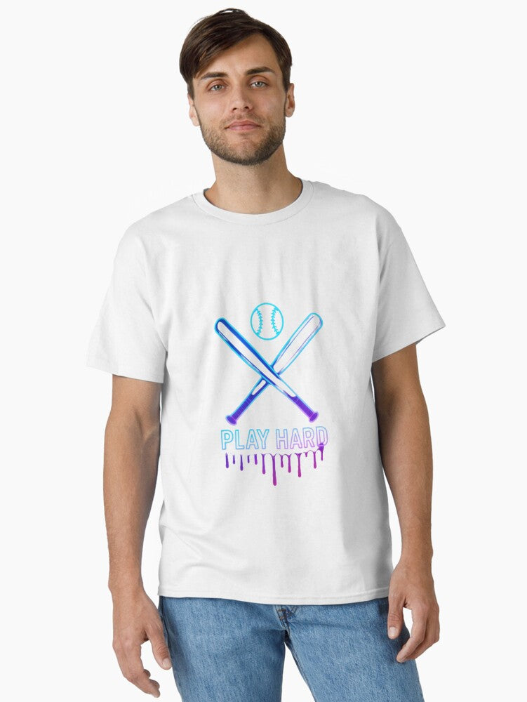 Neon Baseball Bats X Play Hard Retro Sports Glow Design Classic T Shirt T Shirt Comfort Fit Fan Favorite