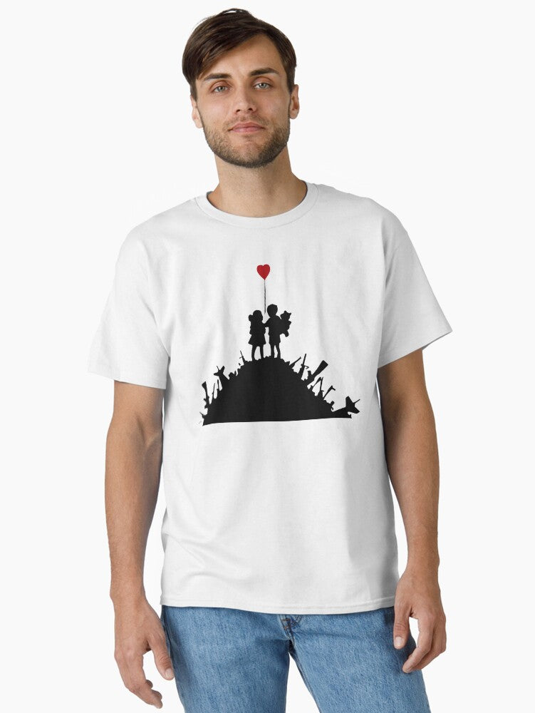 Banksy girl and boy with balloon heart Classic Shirt T Shirt Everyday Wear