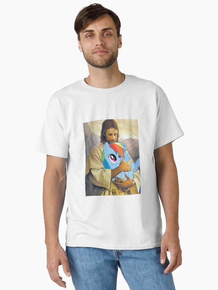 Jesus holding rainbow dash Classic Shirt T Shirt US Market
