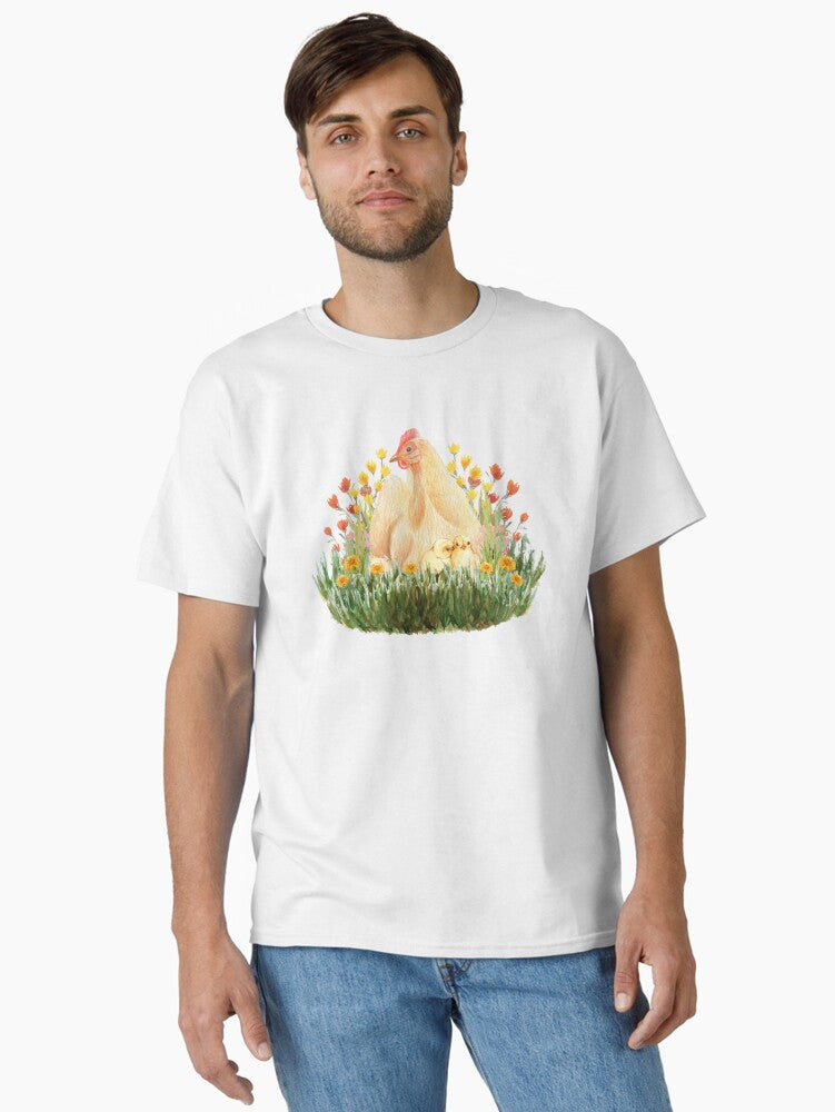 Hen and Chicks - Cute Banty Chicken Springtime Wildflower Design
