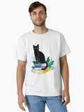 Cat Sitting on Books Realistic Cat Lover Classic T Shirt T Shirt Premium Quality Streetwear Essential