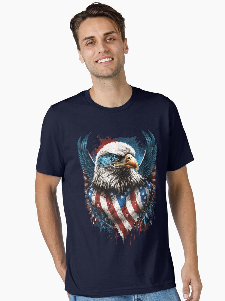 American bald eagle with patriotic flag Essential Shirt T Shirt Premium Quality