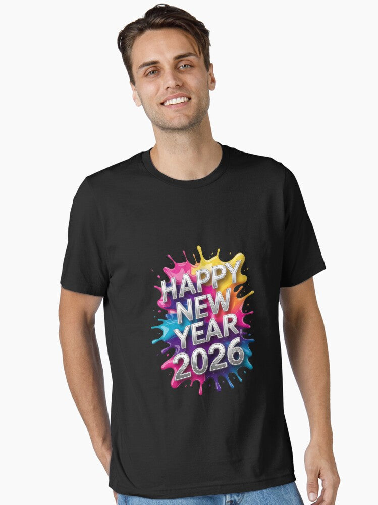 Splash Paint Happy New Year 2026 Essential T Shirt T Shirt Premium Print Modern Aesthetic