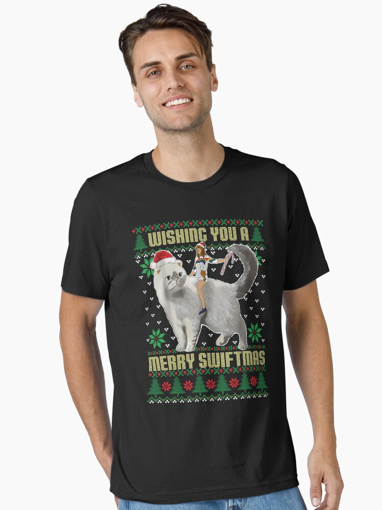 Ug ly Merry Christmas Sweater Wishing You Have A Merry Swiftmas Essential T-Shirt | Premium Unisex T-Shirt, Trending Graphic Tee