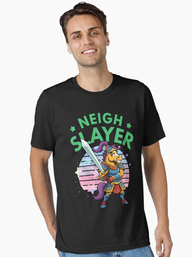 Neigh Slayer Funny Horse Knight Pun Medieval Fantasy Humor Essential T Shirt T Shirt Streetwear Style Funny Gift