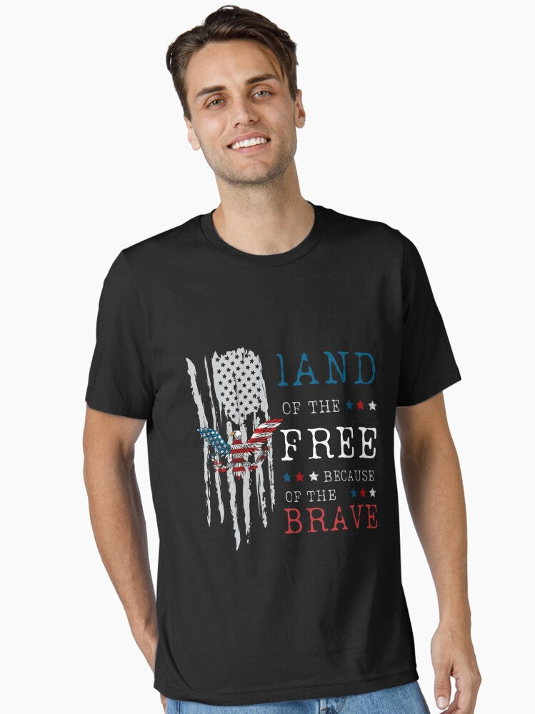 Land of the Free Because of Brave America American Flag 4th of July Essential Shirt T Shirt Premium Quality