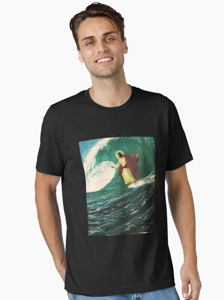 Surfing Jesus Tshirt black Essential Shirt T Shirt Premium Print