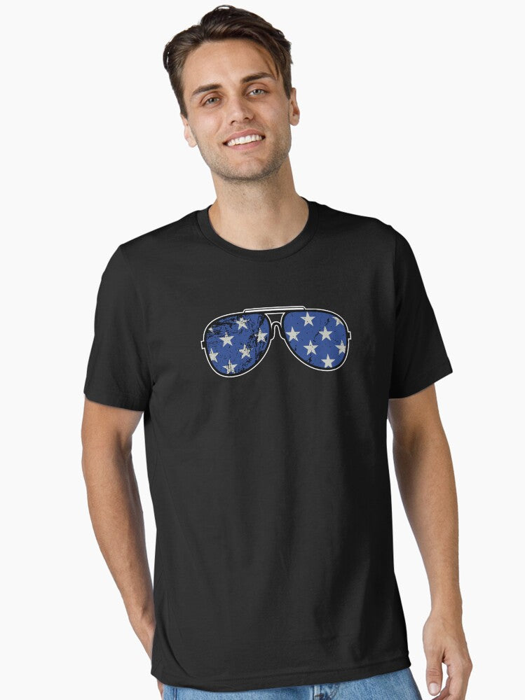 Patriotic Stars Blue Distress Sunglasses independence Day 4th of July Essential Shirt T Shirt US Market
