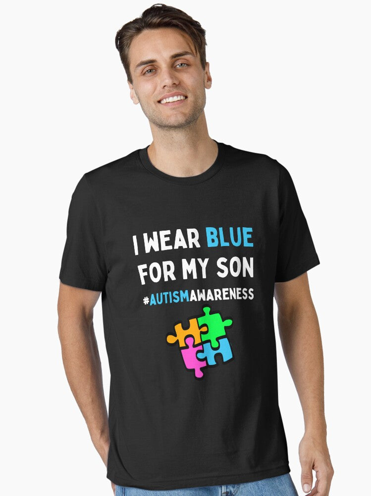 I Wear Blue For My Son Autism Awareness Day Puzzle ADHD Essential Shirt T Shirt Premium Quality