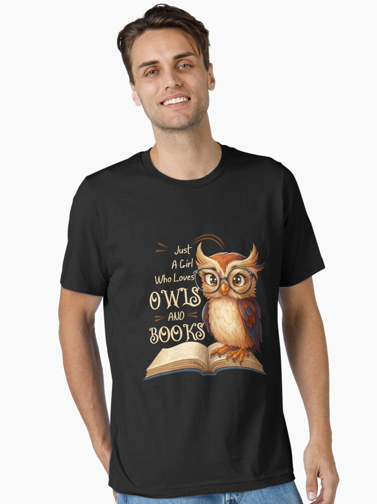 Just A Girl Who Loves Owls and Books Cute Owl with Glasses T shirt Gifts Essential T Shirt T Shirt Aesthetic Fit Daily C