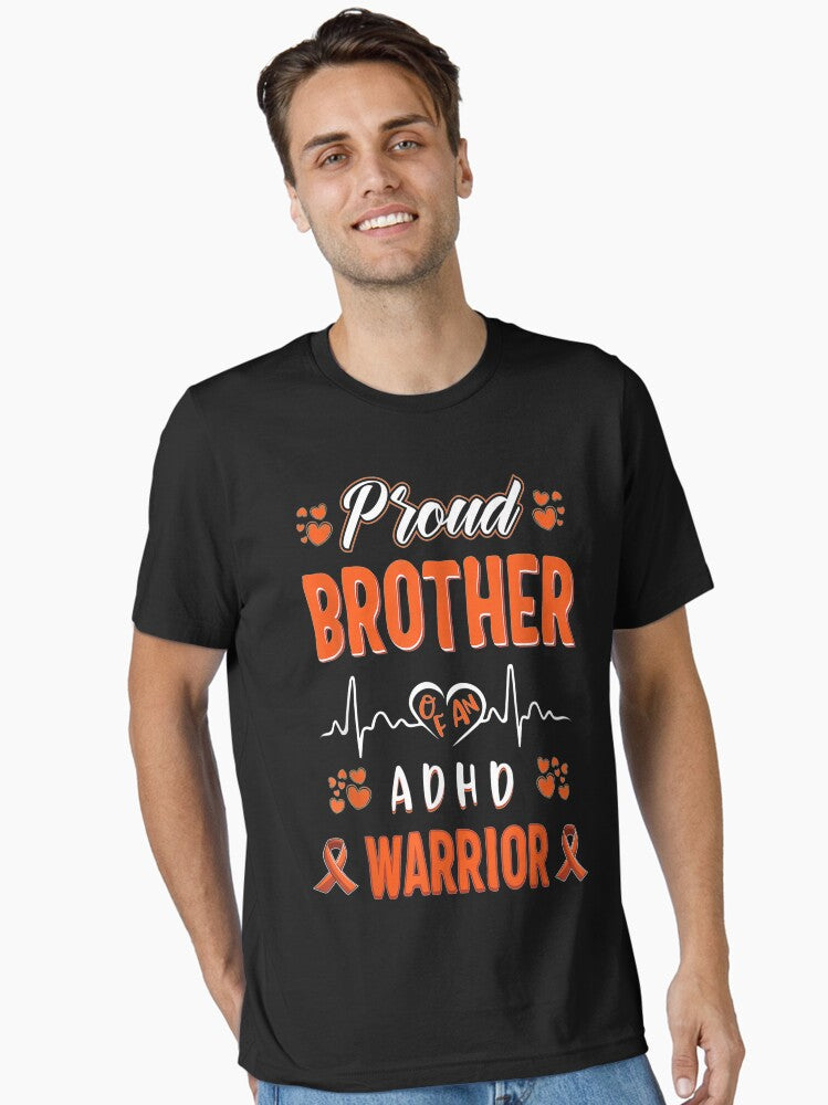 Proud Brother Adhd Warrior Awareness Ribbon Orange Essential T-Shirt