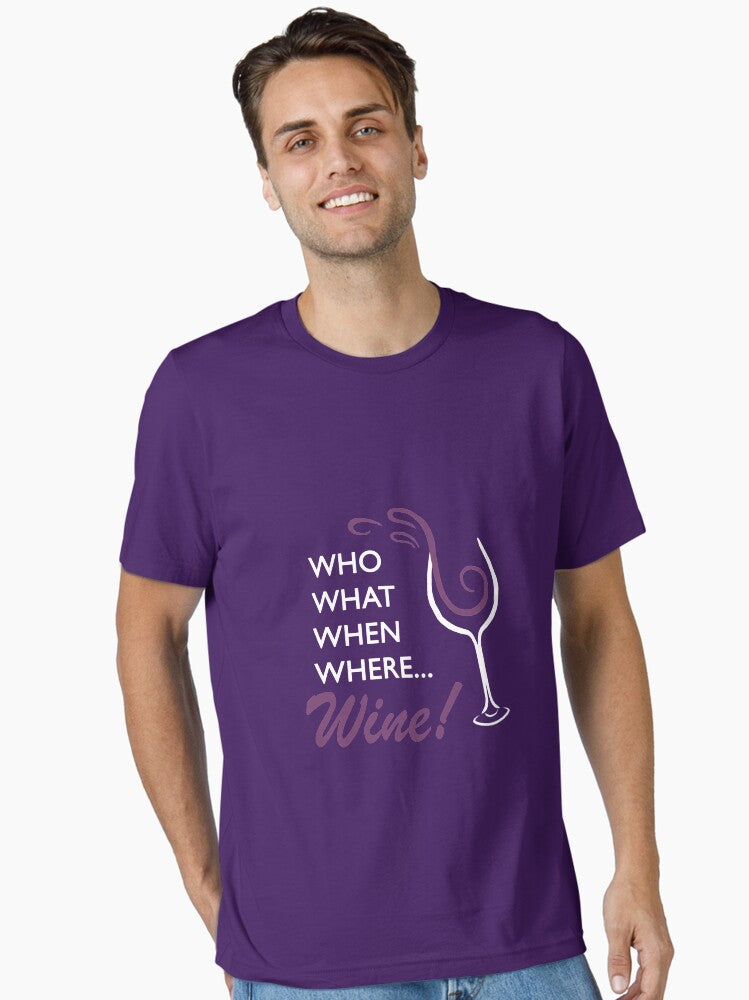 Who What When Where Wine Chidi s t shirt from The Good Place Essential T Shirt T Shirt Minimal Artwork