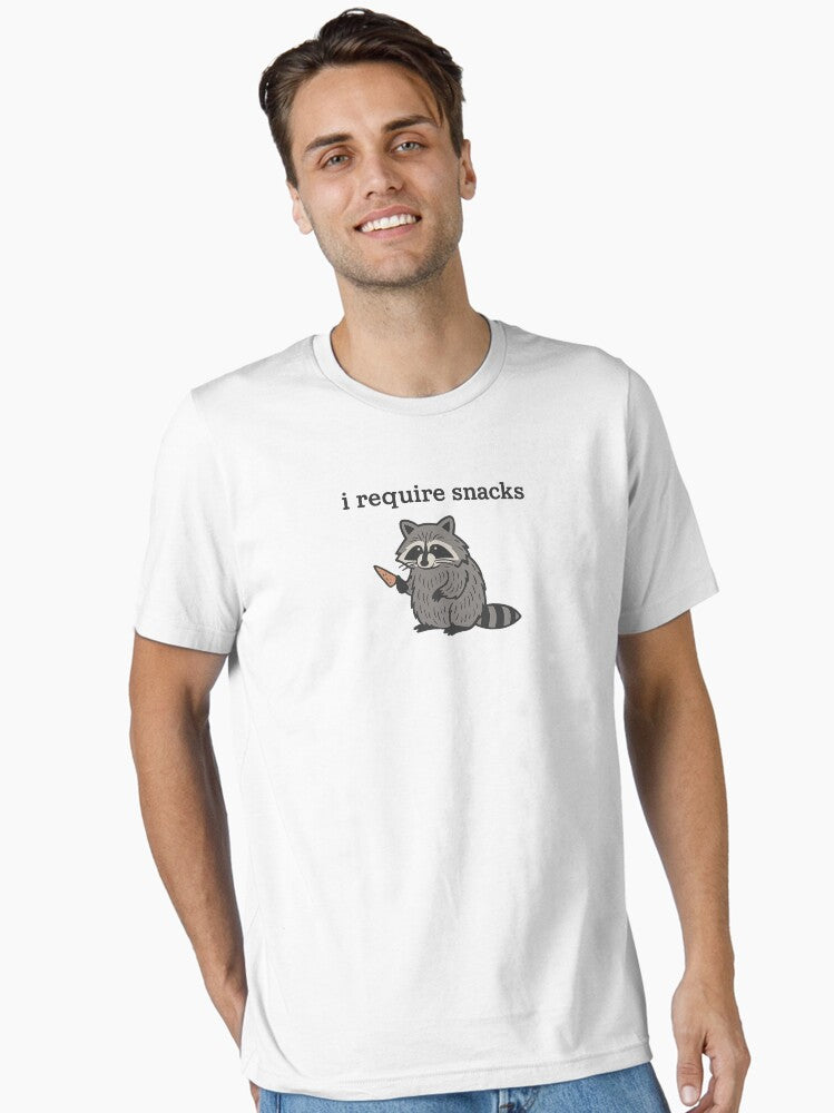 i Require Snacks Funny Raccoon Essential T-Shirt | Premium Unisex T-Shirt, Trending Graphic Tee