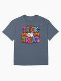 Trick And Treat Sticker Cute Pumpkin Halloween Vibes Oversized T Shirt US Trend