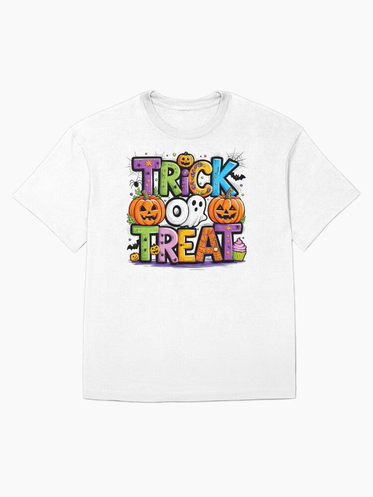 Colorful Trick Or Treat Halloween Pumpkin Ghost Oversized T Shirt Gift Ready