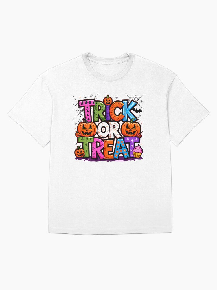 Trick Or Treat Colorful Halloween Pumpkin Design Oversized T Shirt Clean Design