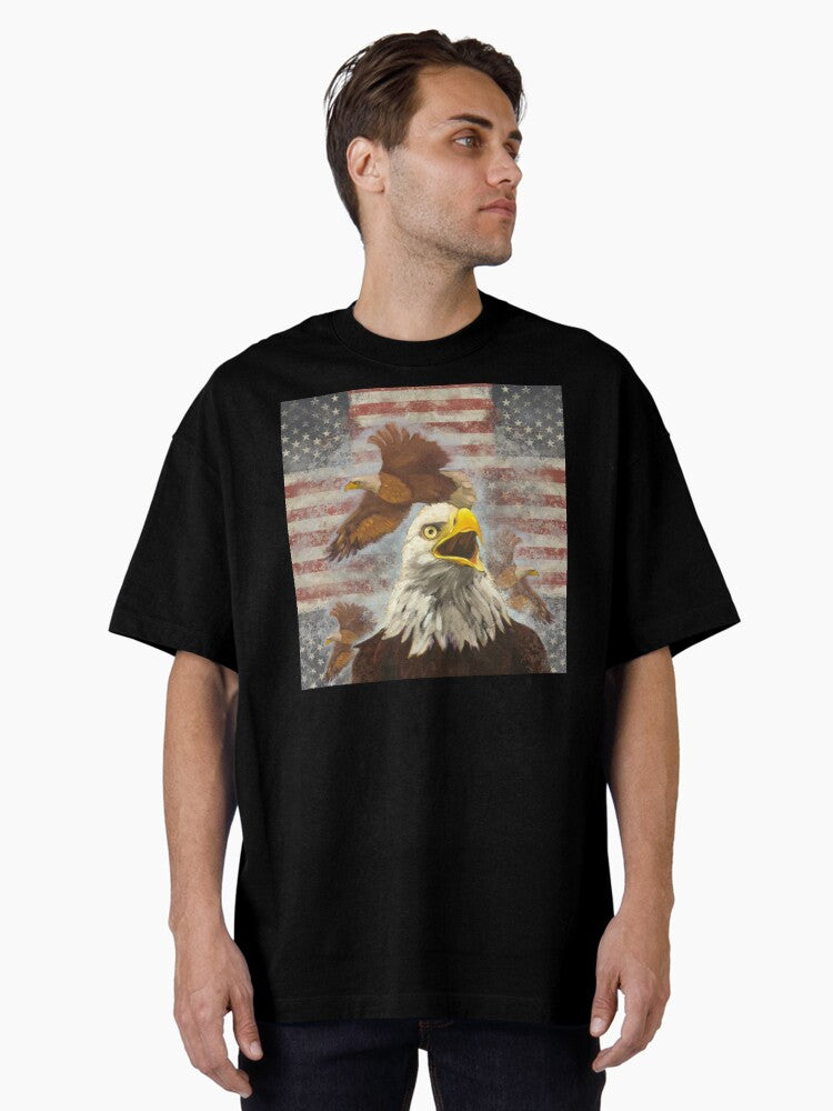American bald eagle and flag Oversized Shirt T Shirt Clean Design