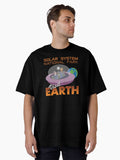 Retro Futuristic Spaceship Flying Saucer Funny Space Travel Visit Earth Oversized T-Shirt | Premium Unisex T-Shirt, Trending Graphic Tee