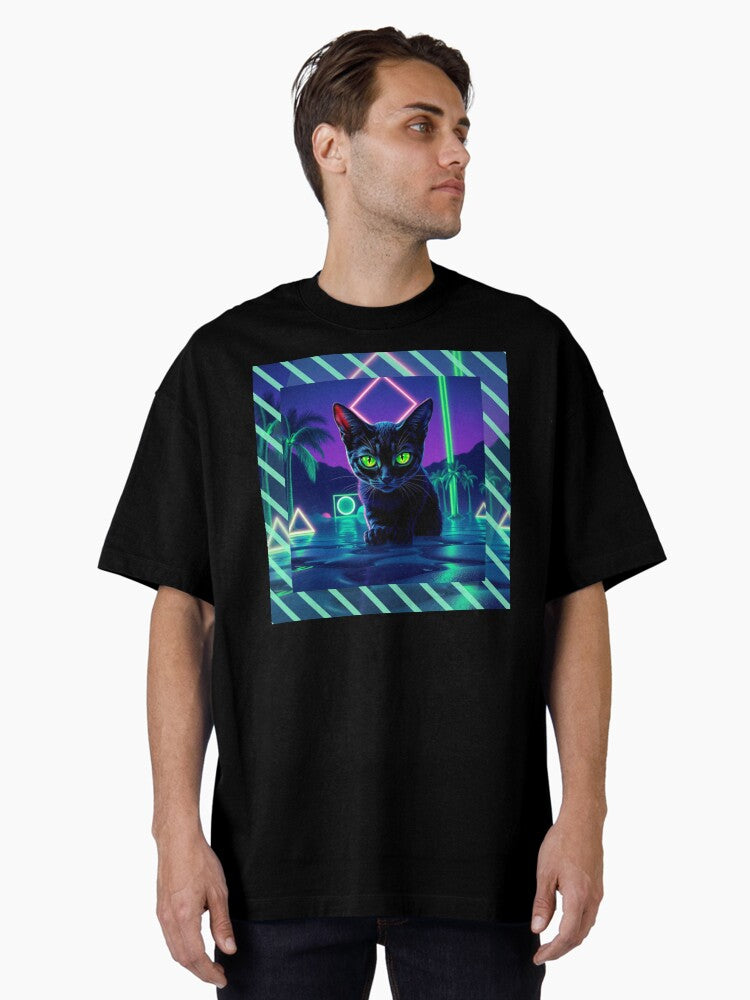 Neon cat Oversized T-Shirt | Premium Unisex T-Shirt, Trending Graphic Tee