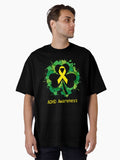 ADHD Awareness Clover Ribbon Happy Patricks Day Support ADHD Warrior Gifts Oversized T-Shirt