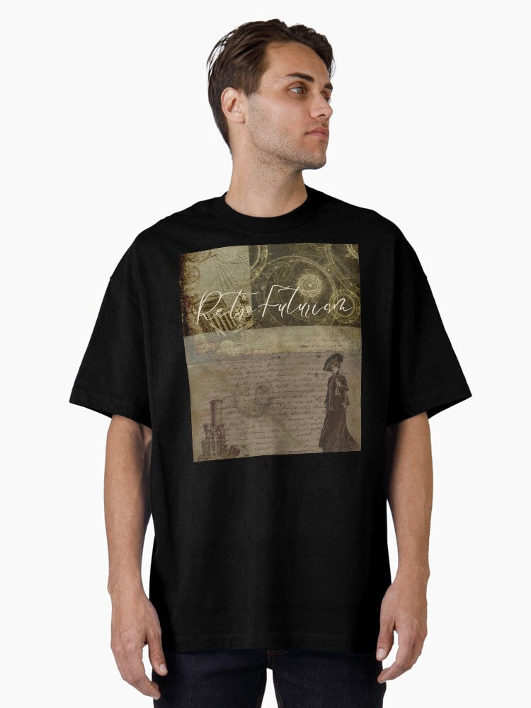 Retro Futurism Steampunk Photography Collage Design Oversized T-Shirt | Premium Unisex T-Shirt, Trending Graphic Tee