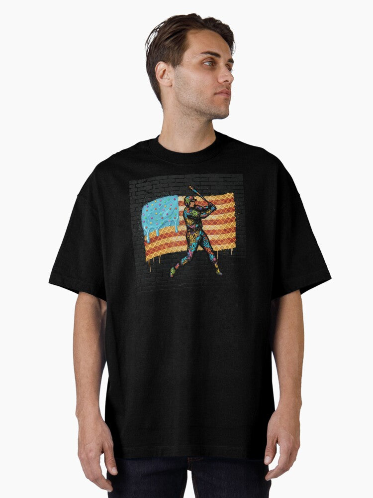 Baseball Drip Boys Dripping Ice Cream Baseball American Flag Oversized T Shirt T Shirt Comfort Fit Fan Favorite