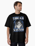 Tummy Ache Survivor Funny Alpha Wolf Meme Brainrot Cringe Oversized T Shirt T Shirt Comfort Fit Everyday Wear