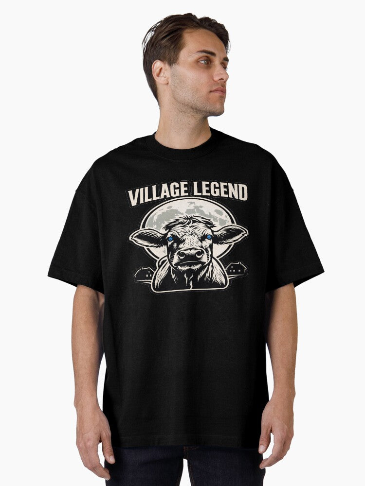 Village Legend Cow Shirt, Funny Farmer Gift, Full Moon Cattle Graphic T-Shirt, Rural Life Animal Art