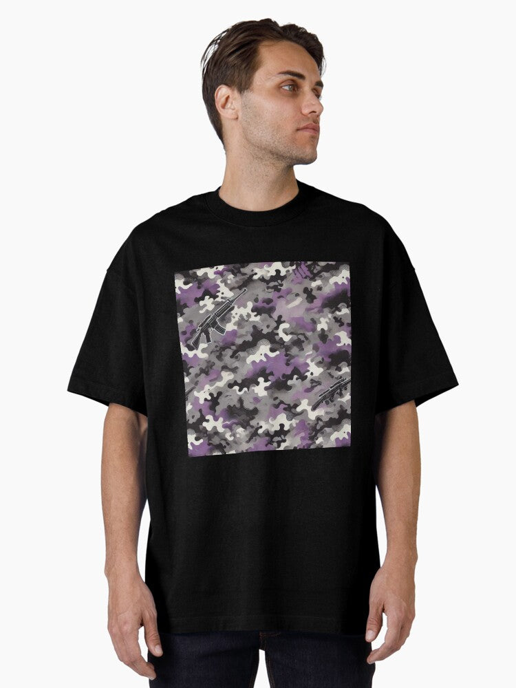 Elite Shadow Camo Purple Grey Violet Military Design Oversized T Shirt T Shirt Viral US Style Daily Comfort