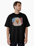 USA Flag with Bald Eagle 4th Of July Patriotic Eagle Retro Independence Day Oversized Shirt T Shirt Clean Design