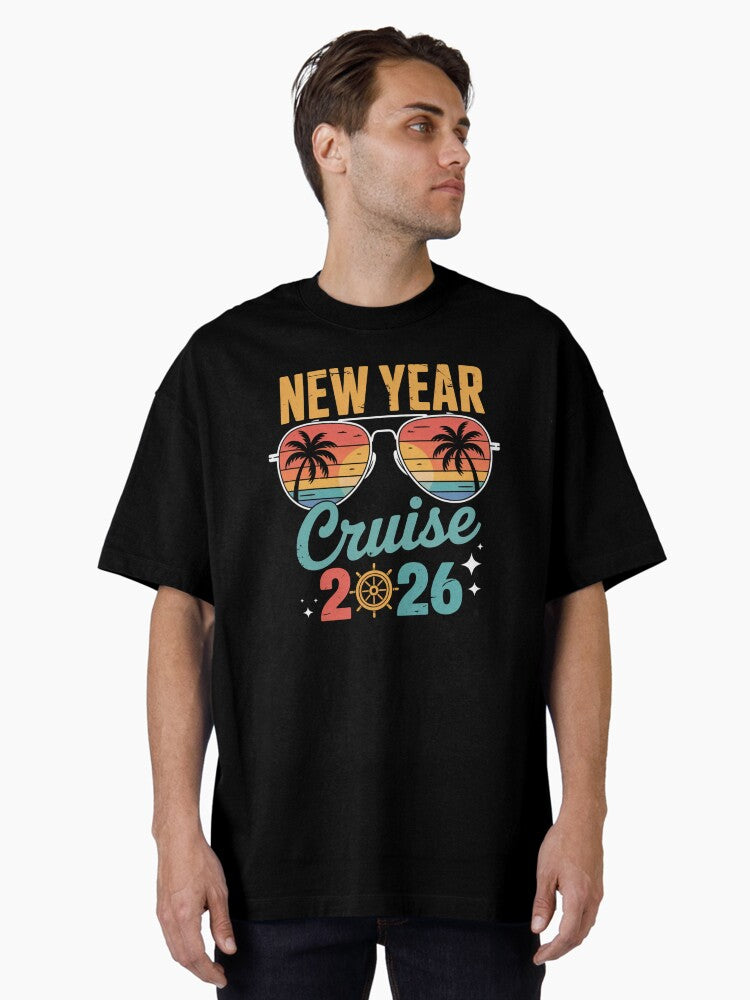 New Year Cruise 2026 Tropical Sunset Vibes Oversized T Shirt T Shirt Trending US Gift Ready