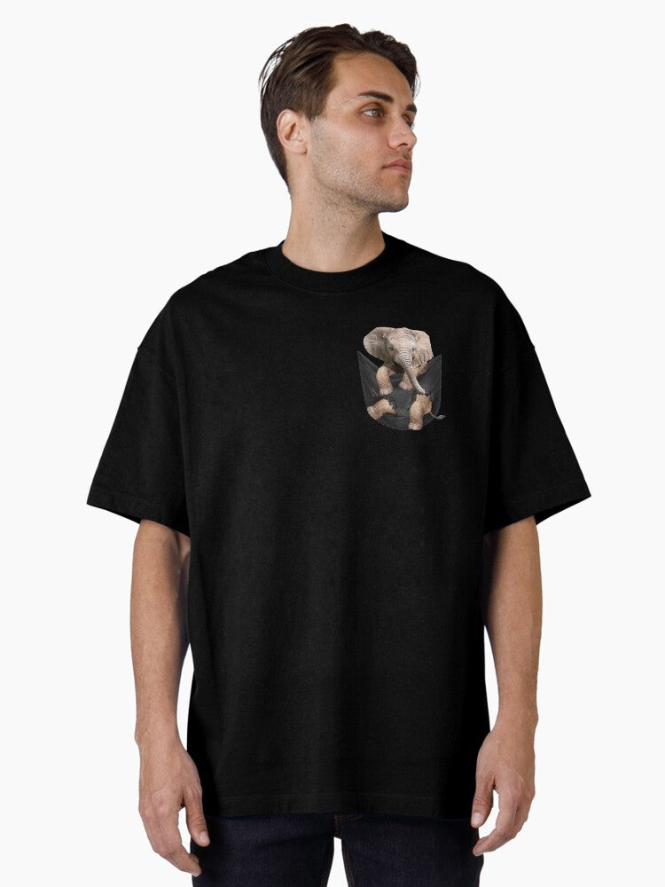 ELEPHANT IN POCKET Oversized Shirt T Shirt Clean Design