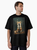 Still Processing – Painterly Fox with Botanical Elements Oversized T-Shirt