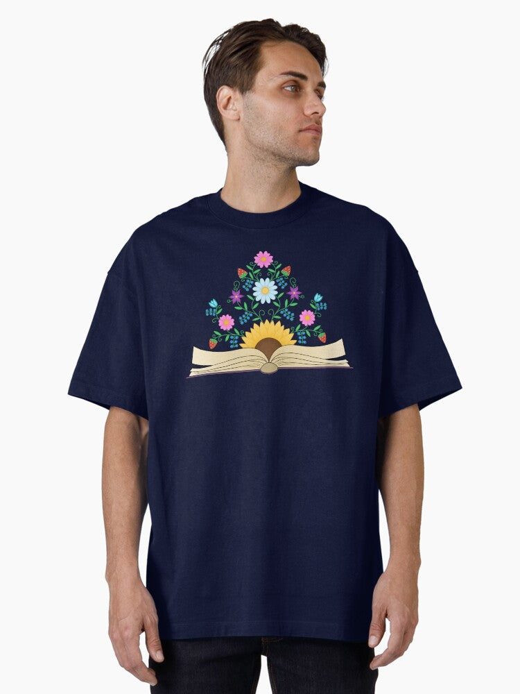 Open Book with Floral Oversized T Shirt T Shirt Trending 2025 High CTR Pick