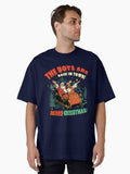 The Boys Are Back In Town Santa And Jesus Ride With Bold Holiday Fun And Bright Cheer Oversized Shirt T Shirt Premium Pr