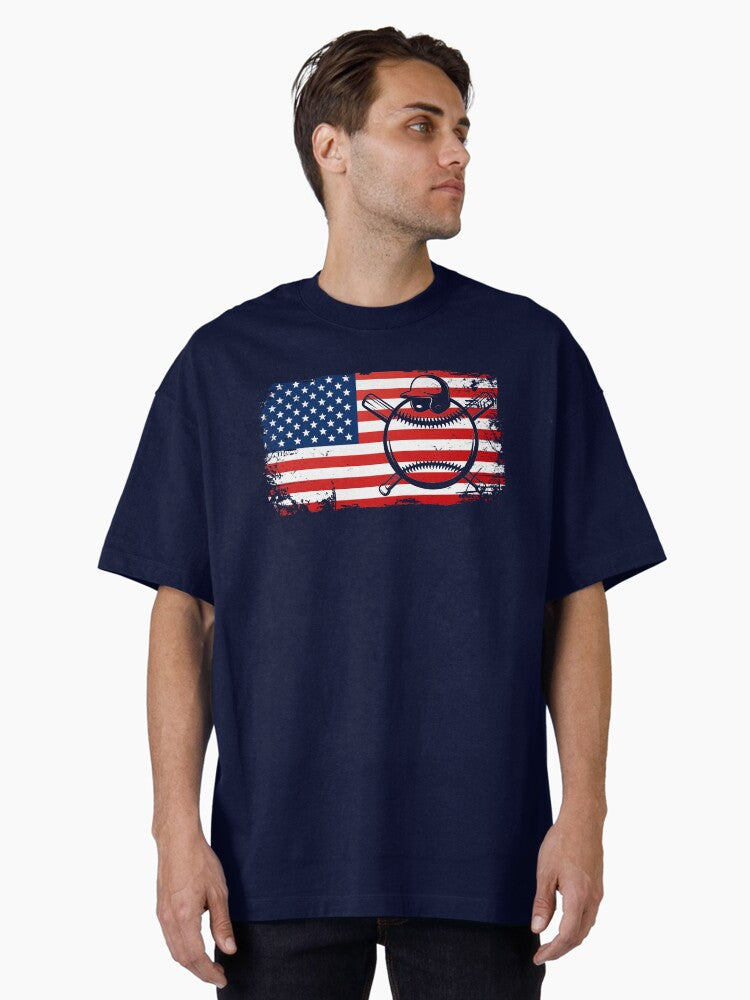 Baseball Fan USA Flag America Ballpark Team Pitch Play Sport Oversized T Shirt T Shirt High Search Demand