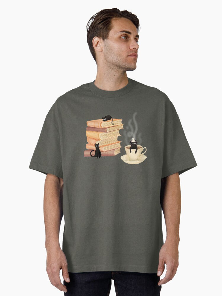 Books Cats and Coffee Oversized T Shirt T Shirt Best Seller Look Daily Comfort