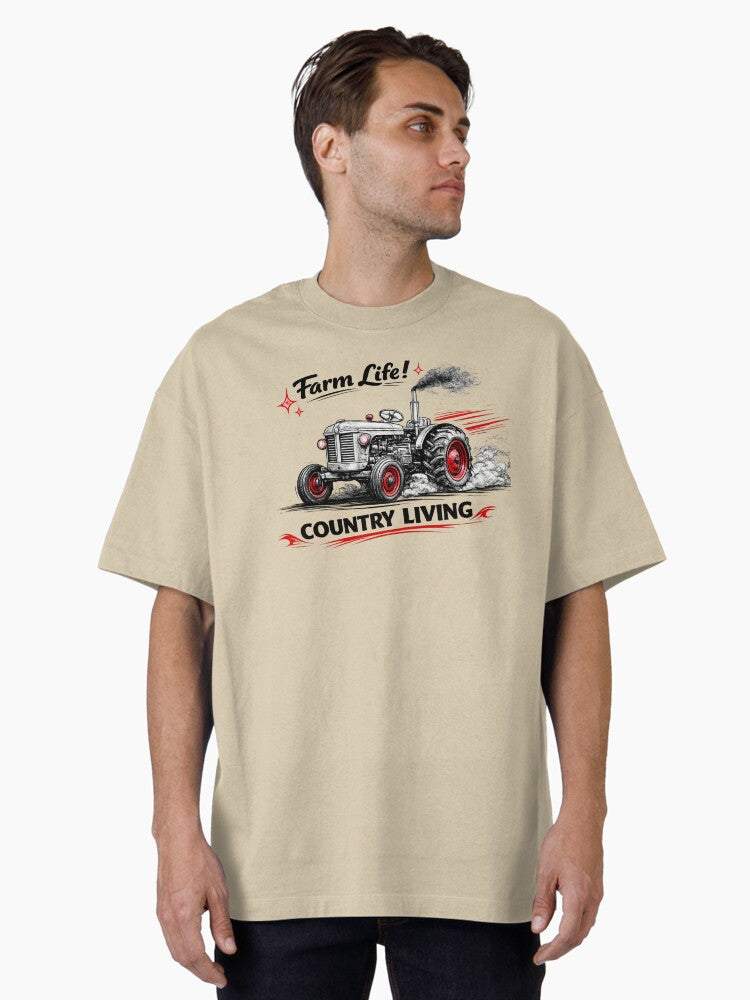 AI Vintage Tractor Line Art – Oldtimer Farm Machine in Black Ink with Red Accents Farm Life Quote