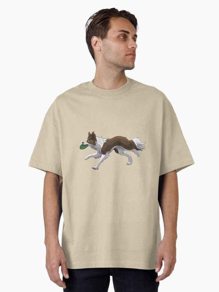 Running Brown Border Collie With Frisbee