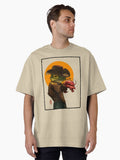 gunslinger cowboy western frog with pistol shrimp crawdad artwork drawing with frame Oversized T-Shirt | Premium Unisex T-Shirt, Trending Graphic Tee