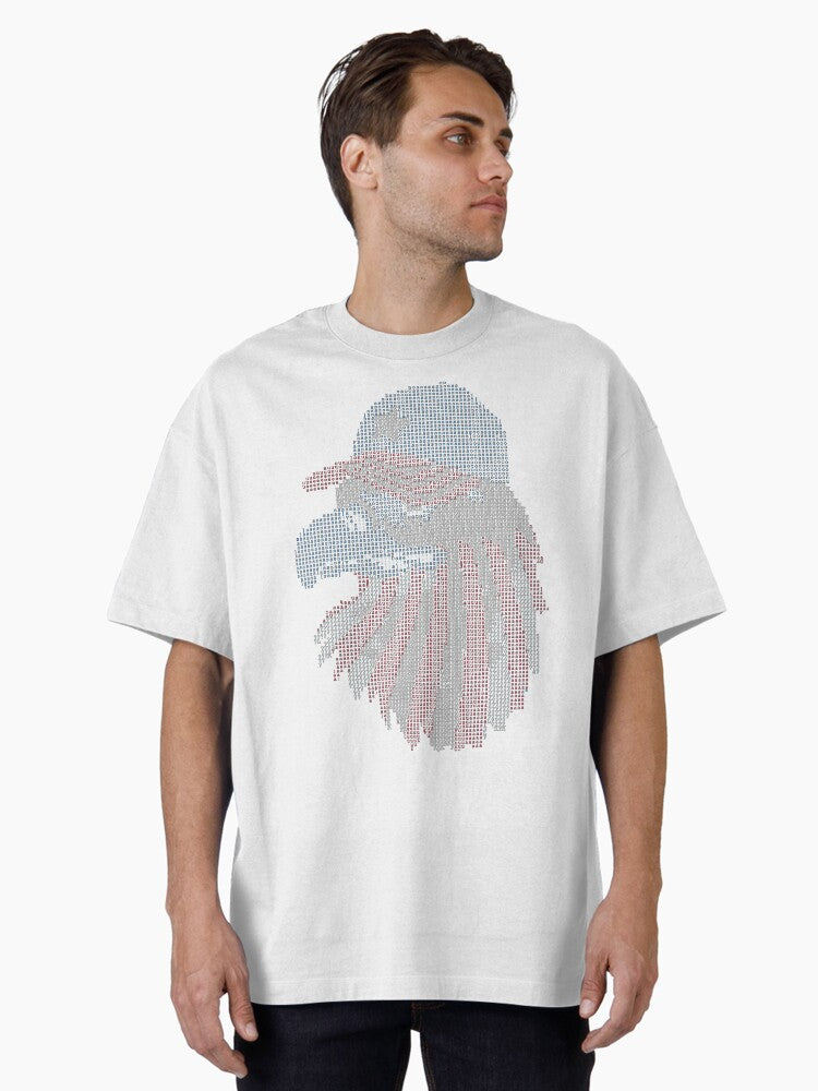 American Flag Eagle waring American Flag Cap In Word Mosaic Pattern Oversized Shirt T Shirt Premium Quality