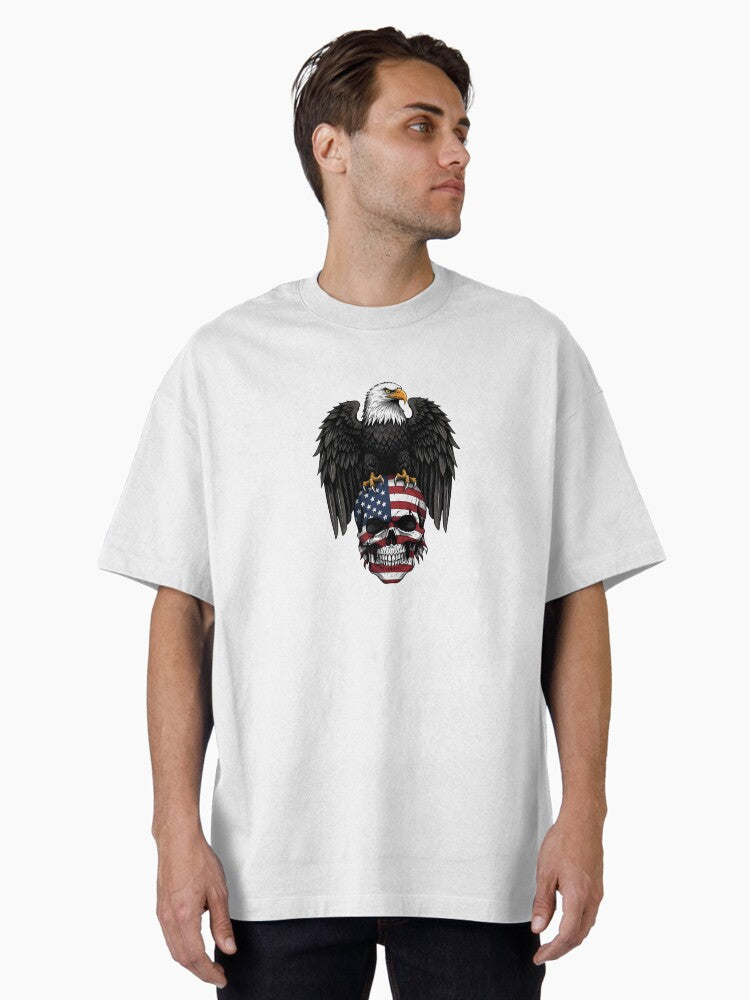 Patriotic Eagle Skull Biker Emblem Art Oversized Shirt T Shirt Premium Quality