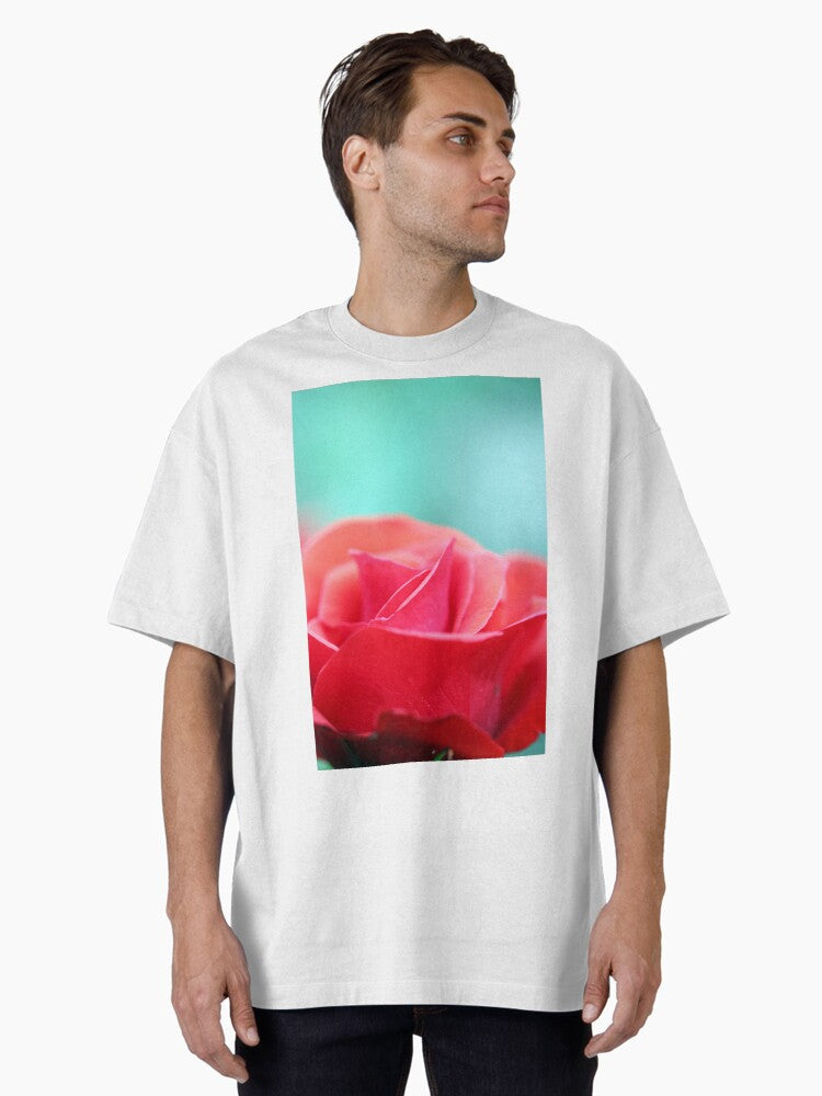 red rose flower close up nature background Oversized T Shirt T Shirt Premium Print