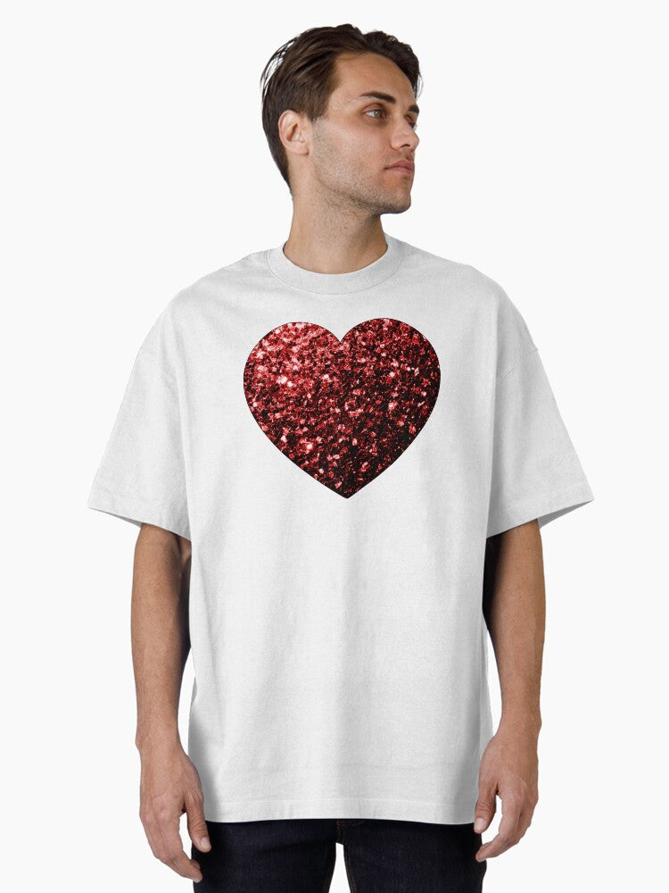 Dark red heart faux glitter sparkles Valentines day love on white Photo of Glitter Not Reflective Oversized Shirt T Shir