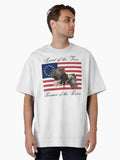 Land of the Free Because of the Brave Eagle and Colonial American Flag Oversized Shirt T Shirt Minimal Style