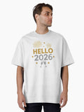 Hello 2026 New Year typography with fireworks Oversized T Shirt T Shirt Viral TikTok Best Seller Look